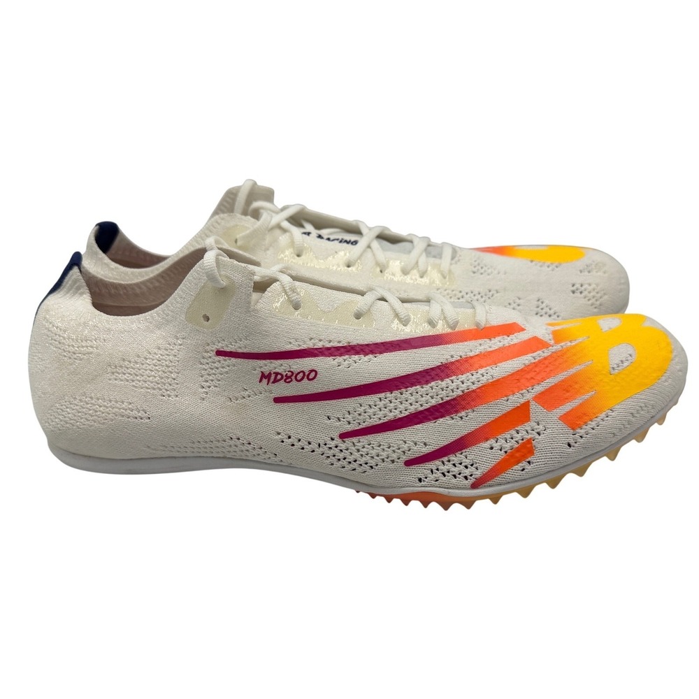 New Balance MD800v8 Running Spikes Mens 10.5 White Yellow New FuelCell MMD800W8 - Picture 11 of 16